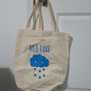 HILO LOVE Canvas Tote Bag in Natural with Blue Print